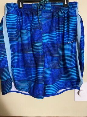 Nike Blue and Light Blue Striped Swim Trunks